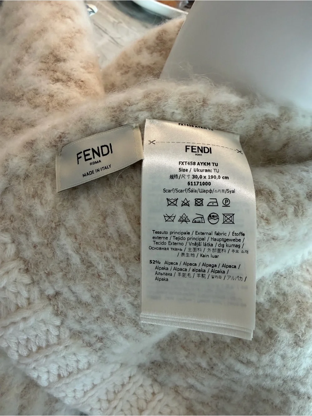 Fendi Cream Alpaca Beanie and Scarf Set